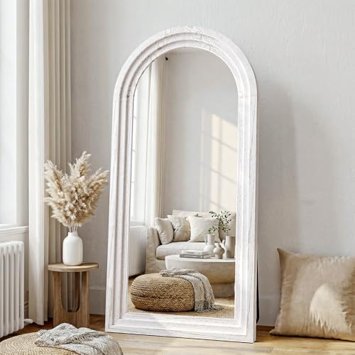 30"x71" Full Length Mirror Solid Wood Frame, Arched Floor Mirror Full Length with Stand, Room Decor Big Full Body Mirror with HD Tempered Glass for Bedroom, Living Room, White by WISSMIELSHOME