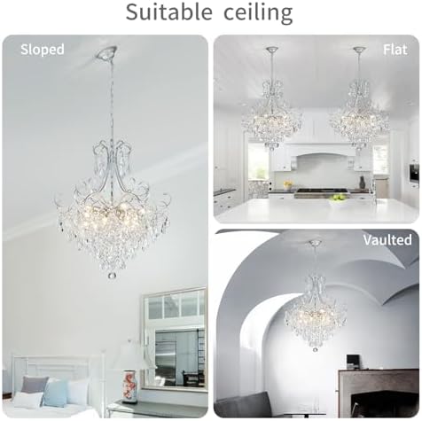 WUZUPS Crystal Chandelier 10-Light Pendant Ceiling Light Modern Lighting Fixture for Dining Room Hallway Bedroom Kitchen Bathroom, H 27.6" x W 22.8", E12 Base, Silver - Image 6