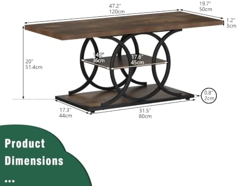 GiftGo Rustic Coffee Table with Storage Industrial 3 Tier Center Living Room Table Farmhouse Wooden Rectangle Cocktail Tea Table for Office Bedroom Elegant Full Moon Round Metal Frame (Brown, L-47) - Image 2