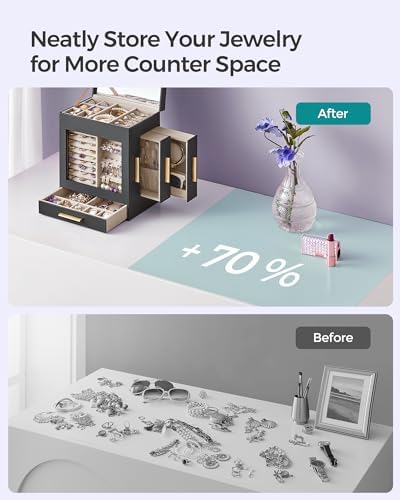 SONGMICS 5-Layer Jewelry Box with Glass Window, 3 Side Drawers - Image 7