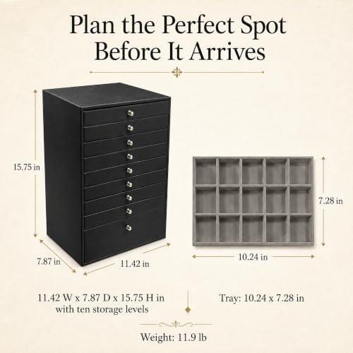 GUKA 10 Layer Jewelry Box with Drawers, Large Jewelry Organizer, Black/10 layer - Image 6