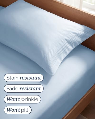 Twin Size 3 Piece Sheet Set - Comfy Breathable & Cooling Sheets - Sky Blue - Image 5
