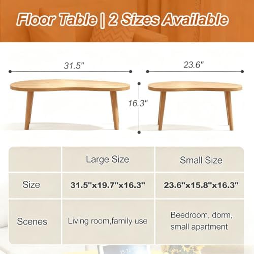 Coffee Table Low Table with Solid Wood Legs, 31.5x19.7" Large Coffee Table Side Table, Floor Table Desk for Sitting on The Floor, Living Room Furniture for Office Apartment Home, Mango Natural - Image 2
