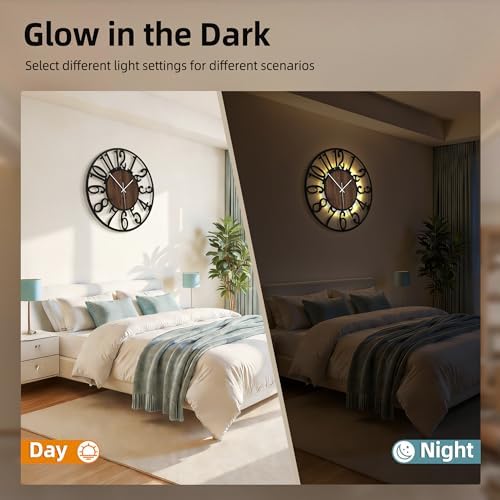 24" Silent Wall Clock – Adjustable Night Light, Battery Operated - Image 3