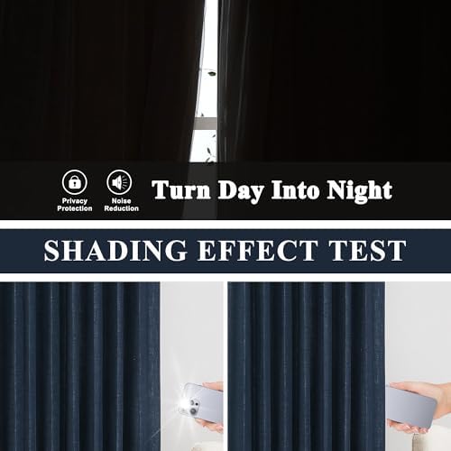 Vision Home Navy Blue Pinch Pleated Full Blackout Curtains Linen Blended Room Darkening Window Panels 95 inch for Living Room Bedroom Thermal Insulated Pinch Pleat Drapes with Hooks 60" Wx95 Lx1 - Image 5