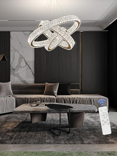 Modern Led Gold Ring Chandelier Luxury 3 Ring Crystal Chandelier Led Dimmable Light for Dining Room Height Adjustable Led Pendant Light 32''+24''+16'' - Image 5