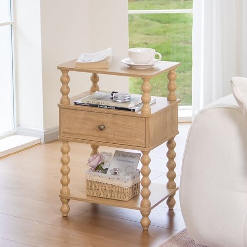 AWASEN Nightstand with Drawer, Walnut Bedside Table with Storage, End Table - Image 3