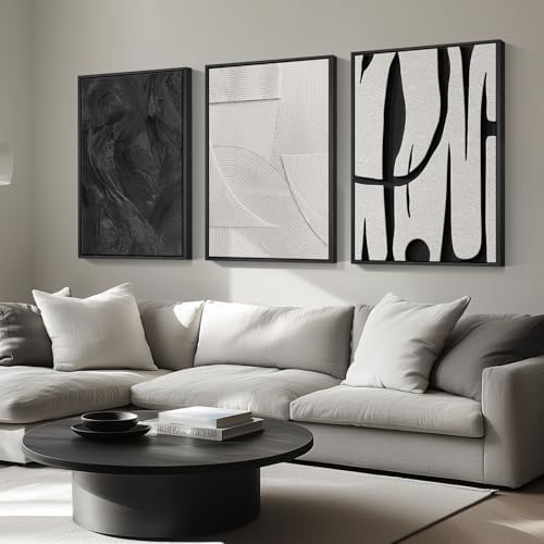 Framed Black and White Abstract Wall Art for Living Room, 3 Piece 24x36 In - Image 2