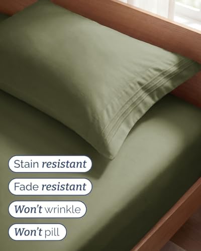 Twin Size 3 Piece Sheet Set - Breathable & Cooling Sheets - Sage Green - Image 5