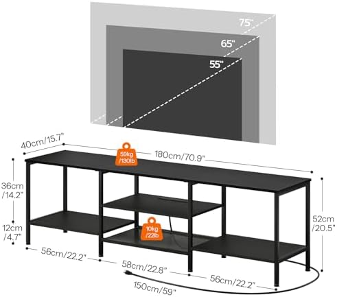 HOOBRO TV Stand with Power Outlets to 75 Inches, TV Console Table with Open Storage Shelves Cabinet, Industrial Media Entertainment Center for Living Room Bedroom, Black BB80DS01 - Image 3