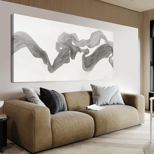 Abstract Wall Art Decor Large Modern Wall Art Decorations Wall Art Pictures for Living Room Abstract Canvas Art Wall Decor Gray White Wall Art Prints Artwork for Walls Bedroom Office Decor 24" X 48" by TQJYILUFAART