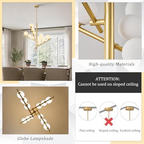 CATINER Modern 36" 12-Light Gold Sputnik Chandelier with Milk Glass Globe - Image 4