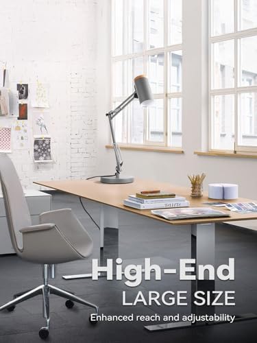 TORCHSTAR Tall Swing Arm Desk Lamp with Wooden Accent, Large Size, Grey - Image 2