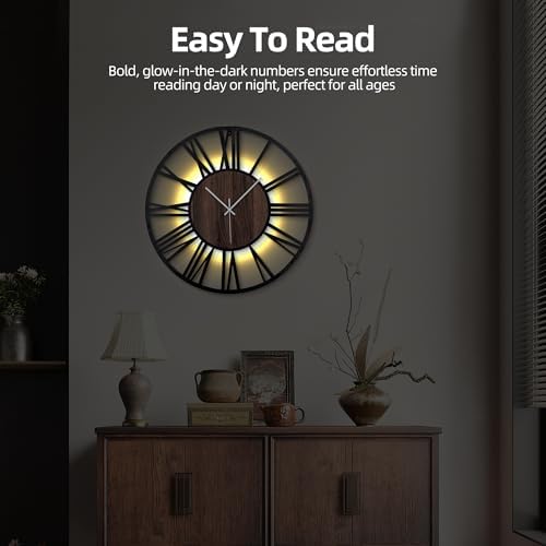 24 Inch Large Metal Wall Clock with Voice and Light Sensor Night Light, Glow in The Dark Non-Ticking Silent Battery Operated Decorative Oversized Wall Clock for Bedroom Living Room Decor - Image 5
