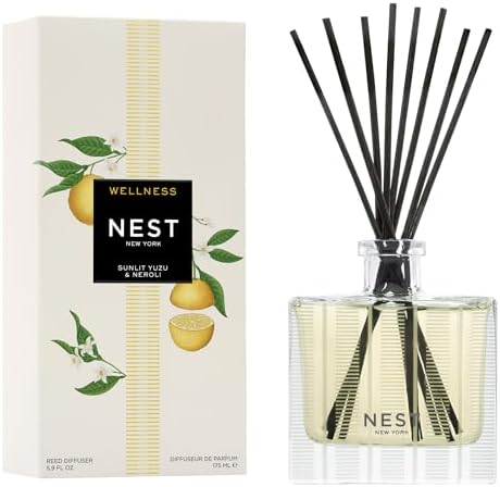 NEST New York Reed Diffuser, Sunlit Yuzu & Neroli - The Wellness Collection - 5.9 fl oz - Fragrance for Up to 90 Days - Reusable, Refillable Glass Holder - Includes 8 All-Natural Reed Sticks by Unknown
