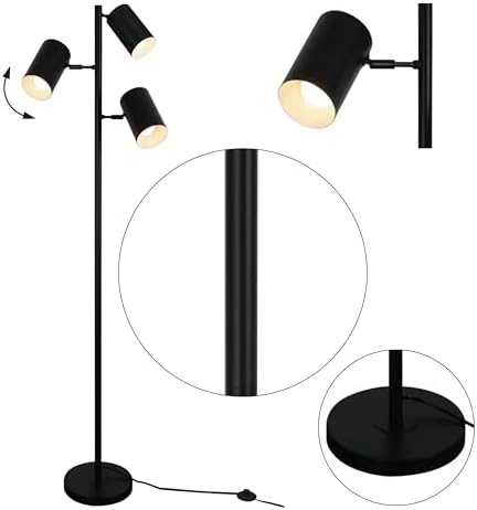 Tree Floor Lamp with 3 Light Bulbs,Black Standing Tall Pole Lamp with 3 Adjustable Rotating Lights,Farmhouse Floor Lamp for Living Room Bedroom Office,Vintage Standing Lamp 9W E26 LED Bulbs Included. - Image 6