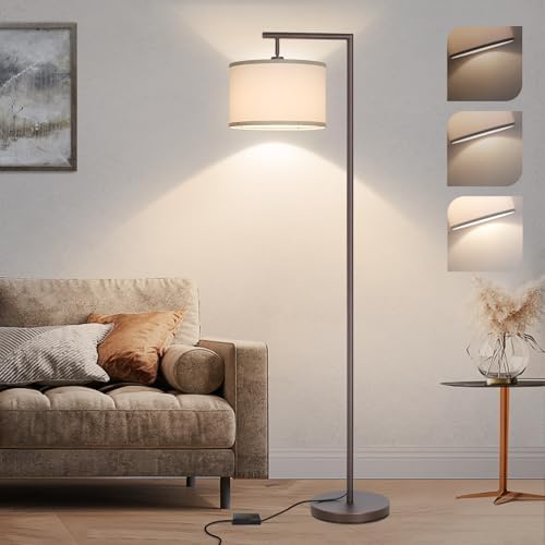 Fully Dimmable Floor Lamp Brown, Arc Floor Lamp for Bedroom with Adjustable Hanging Shade & Foot Switch, Modern Standing Lamp Corner Light Reading Lamp for Living Room, Office, LED Bulb Included by Boncoo