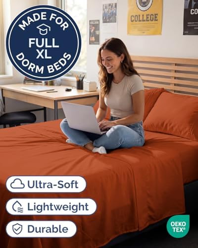Full XL Sheets - 4 Piece Full XL Sheet Set - Cool & Breathable - Terracotta - Image 2