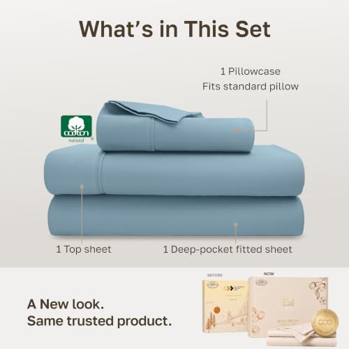 California Design Den 100% Cotton Sateen Twin-XL Sheets, 3 Pc Set, Sky Blue - Image 3