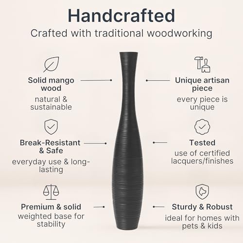 Leewadee Large Floor Vase 41 inches Mango Wood for Pampas Grass, Dried Flowers - Image 3
