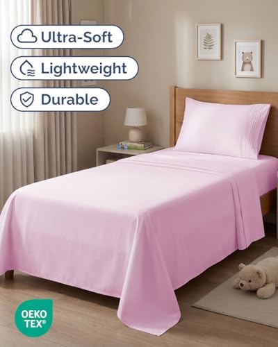 Twin Size 3 Piece Sheet Set - Breathable & Cooling Sheets - Light Pink - Image 2