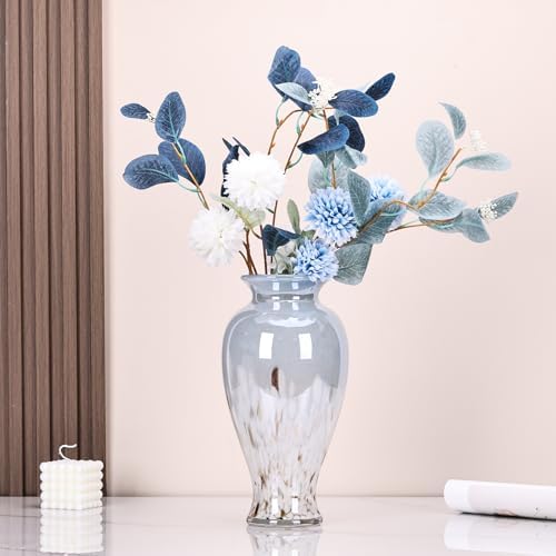 11.8" Tall Blue and White Glass Vase Beautiful Hand Blown Glass Vase Modern Art Home Decor, Wide Mouth Colorful Vases for Mantle Dining Table Centerpiece, Entryway Living Room Wedding Decoration - Image 6