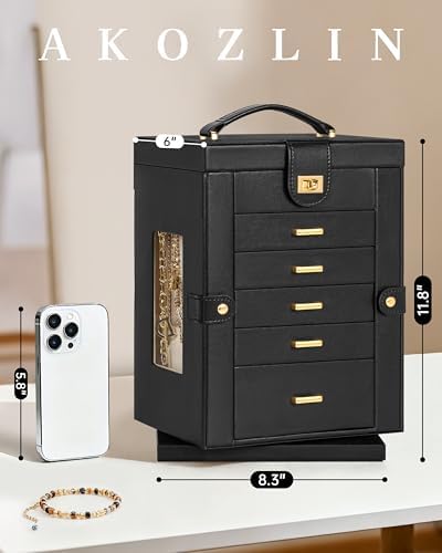 AKOZLIN 6-Tier Jewelry Box Organizer 5 Drawers Storage M-L Black - Image 5