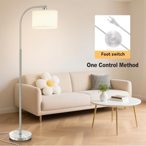 Floor Lamp for Living Room,Modern Standing Lamps with 9W LED Bulb,65'' Silver Tall Floor Light with Fabric Shade,3 Color Temperatures Tall Lamp for Bedroom Office Study Room Corner Dining Room - Image 3