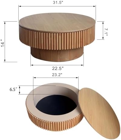 Round Coffee Table with Storage, Modern Wooden Coffee Table - Image 2