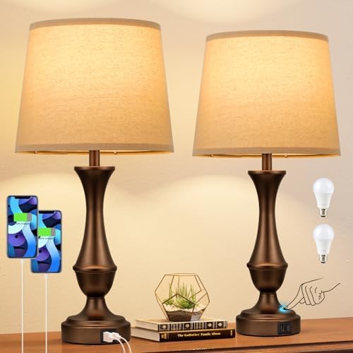 Touch Lamps for Nightstand, 3 Way Dimmable Lamps for Bedroom with USB C+A by SeealleLighting