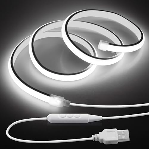 5V USB COB LED Light Strip with Dimmer 3.3FT Daylight White LED Rope Lights Indoor Tunable 6000K Super Density 320LEDs/M IP67 Waterproof LED Tape Light for Bedroom TV Backlight Mirror Decor by Samsion