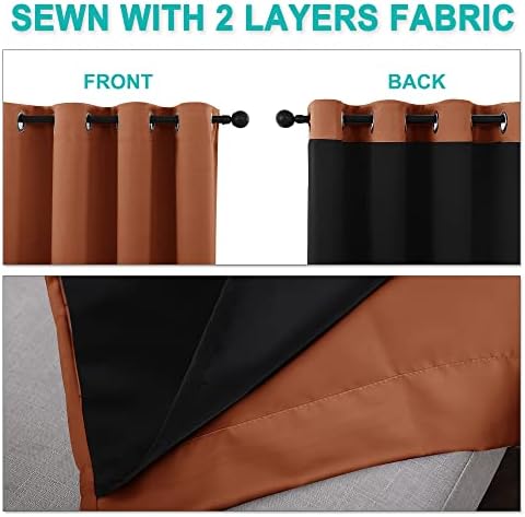 NICETOWN 100% Blackout Curtains 54 inches Long, Double-Deck Completely Blackout Window Treatment Thermal Insulated Lined Drapes for Small Window (Burnt Orange, 1 Pair, 42 inches Width Each Panel) - Image 5