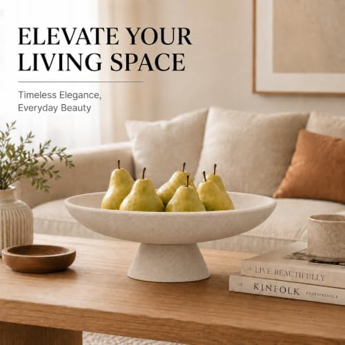 YMXYJM Modern Pedestal Decorative Bowl, Large Resin Fruit Bowl, Beige - Image 5