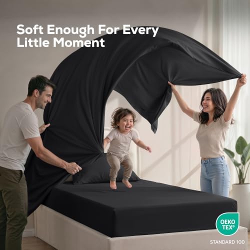 Twin XL Sheets Set, 3 Pieces 16" Deep Pocket Hotel Luxury Bed Sheets, Black - Image 5