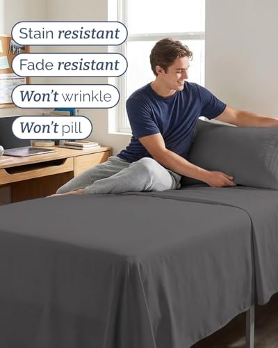 Twin XL 3 Piece Sheet Set - College Dorm Room Essentials - Dark Grey - Image 5