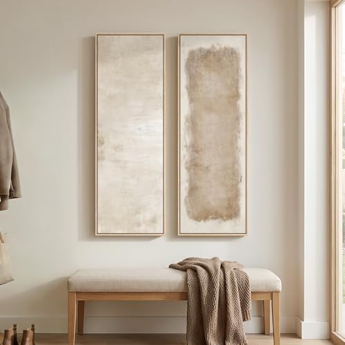 Large Framed Beige Cream Abstract Vertical Wall Art for Hallway, 2 Piece - Image 6