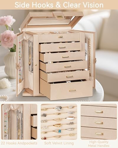 AKOZLIN 6-Tier Jewelry Box Organizer 5 Drawers Storage XXL Champagne - Image 2