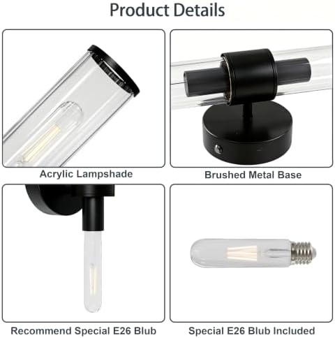 Morauroral Black Battery Operated Wall Sconces Set of 2, Rechargeable Wall Lights with Remote, 20 Inch Modern Wireless Wall Lamp for Bedroom, Living Room with Glass Shade (Bulbs Included) - Image 4