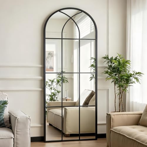 Dewfig Arched Full Length Mirror, 71"x 32" Windowpane Floor Mirror, Black by YourSpacePerfectlyReflected