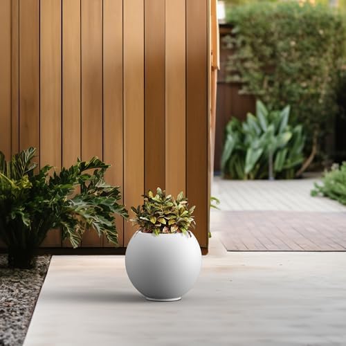 Kante Small Round Sphere White Concrete Planter 11" Dia, Outdoor - Image 6