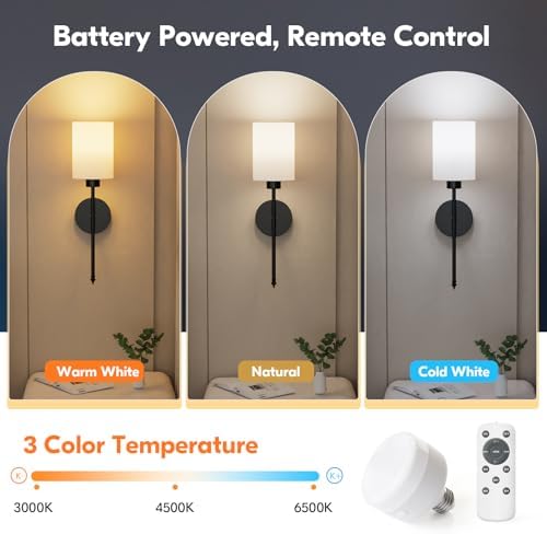 NIORSUN 20.67 inch Battery Operated Wall Sconce Set of 2, Black Rechargeable Wall Lights with 10400mAh Dimmable Bulbs and Remote, 9 Colors Wireless Wall Lamps for Bedroom Living Room Hallway - Image 2