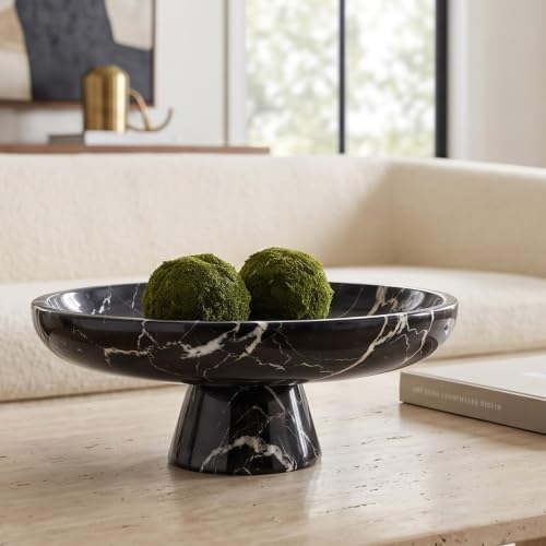 Natural Nero Marquina Marble Fruit Bowl with Pedestal, 9.8" Bowl,Black - Image 7