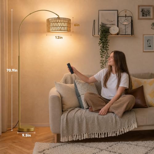 Ambimall Rustic Arc Floor Lamp, Color Temp and Brightness Adjustable, Gold - Image 2