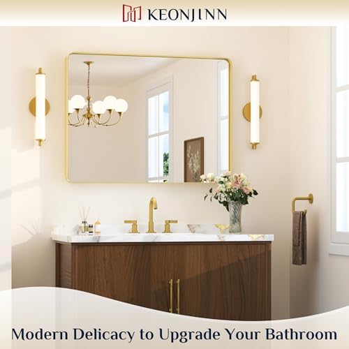 Keonjinn 40 x 30 Inch Brushed Gold Bathroom Mirrors for Over Sink - Image 2