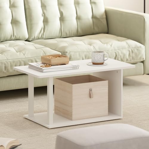Furinno Basic 2-Tier Modern Coffee Table with Open Shelf, White - Image 2