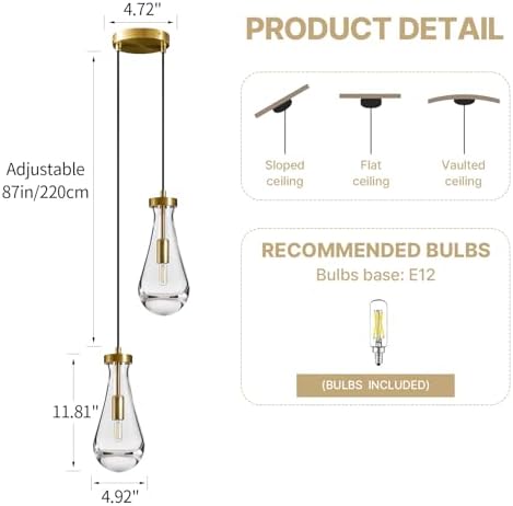 Raindrop Pendant Light Fixtures of 2 Lights,Tear Drop Pendants Light - Image 5