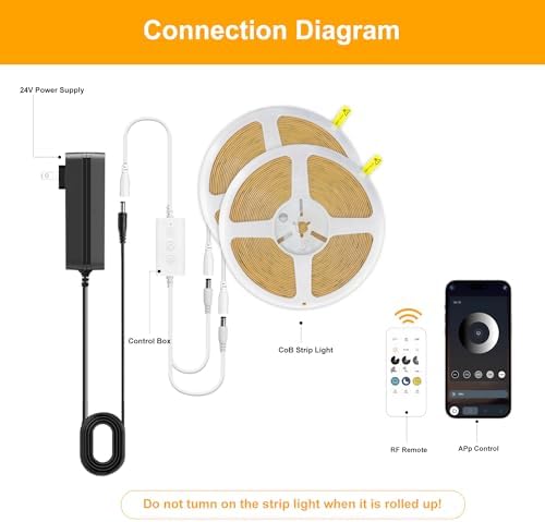 Pandery COB LED Strip Lights Natural White,24V Dimmable led Light Strip KIT with Remote and app Control,4000K 65FT/20m 8mm Wide Ra>90 Cuttable Flexible Strip Lights for Bedroom,Shelf,Cabinet - Image 2
