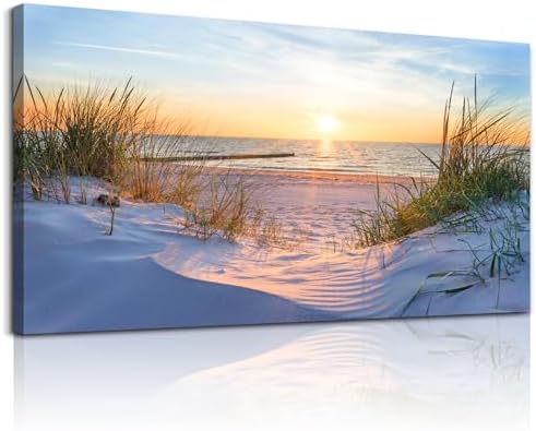 MHARTK66 Wall Decor for Living Room Large Canvas Wall Art for Bedroom Modern Office Pictures Blue Sun Beach Grass Ocean Landscape Paintings Canvas Art Prints Home Decorations by MHARTK66