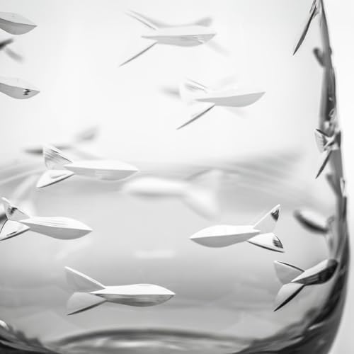 Rolf Glass School of Fish Clear Stemless Wine Glass | Set of 2 Stemless Glasses | 15oz Glass Tumblers | Engraved Lead-Free Coastal Glassware | Made in the USA - Image 2