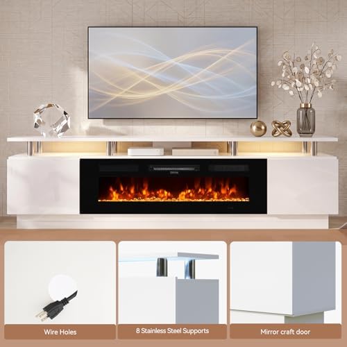90" TV Stand for Living Room, Large Entertainment Center & Media Console, Fits TVs up to 100", Storage Cabinet with Shelves, 50" Electric Fireplace, White & Black - Image 5
